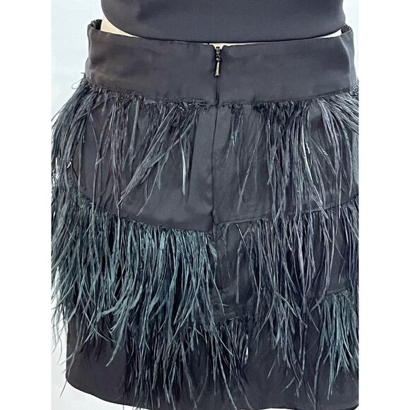 Milly Designer Black Silk Chemise Ostrich Feather Tiered Mini Skirt Women Size 2 - Picture 3 of 9